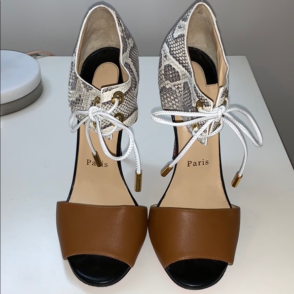 Louboutin snake/leather tie heels - Picture 2 of 5
